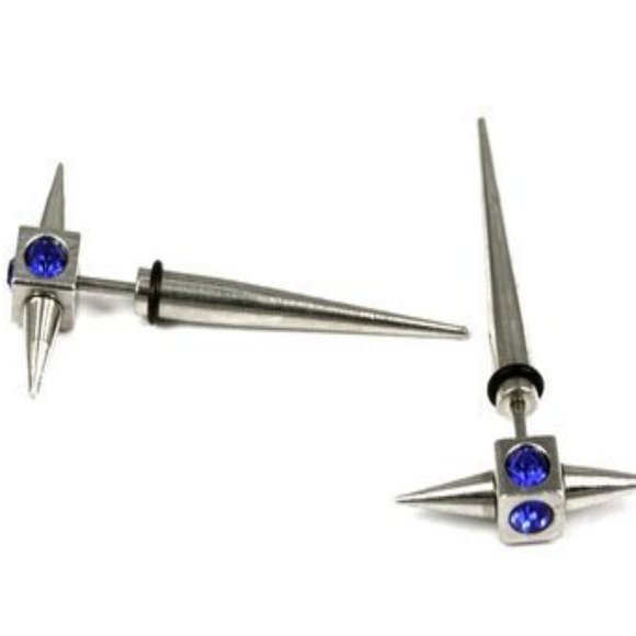 New Sapphire Blue Ear Nail Fake/Cheater Ear Plugs Ear Nail 16G - Picture 4 of 4